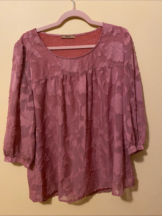 MCKOL Tops - Womens Textured Floral Blouse soft Salmon Pink lightweight and lined XL